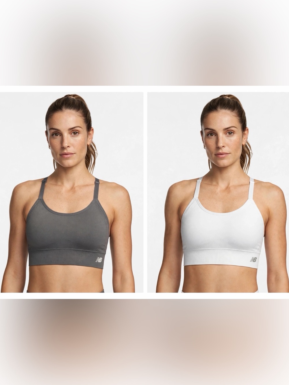 New Balance Dual-Pack Seamless Sports Bras in Gray and White